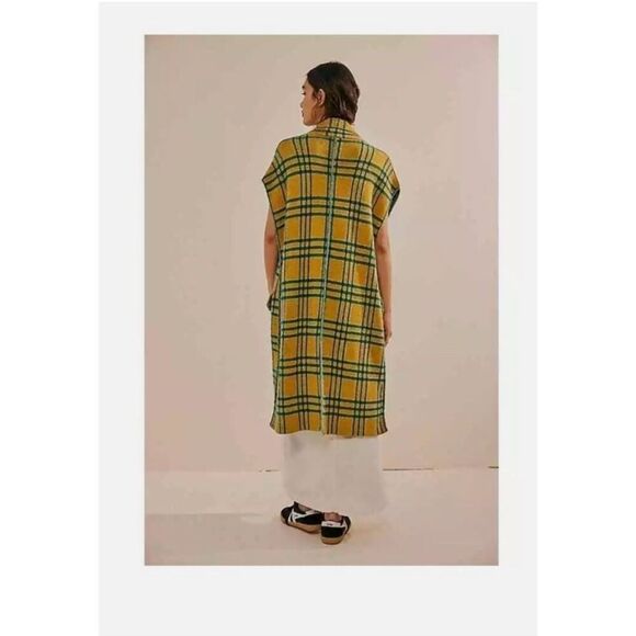 Free people plaid sleeveless peacoat sweater vest long medium new - Picture 3 of 11